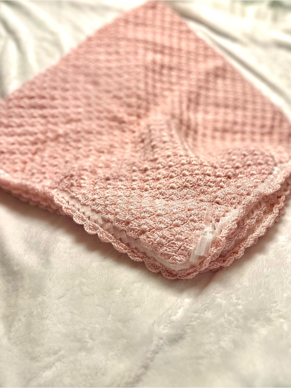Handcrafted Soft Pink Crochet Throw Blanket by